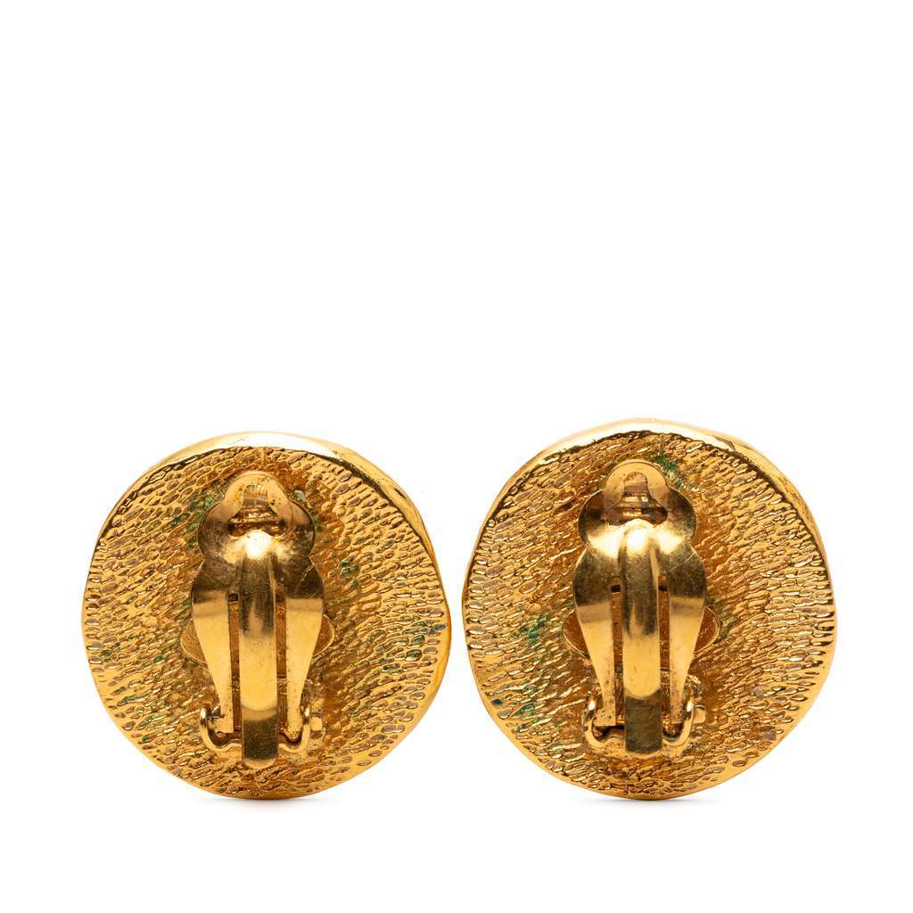 Chanel Gold Plated 31 Rue Cambon Round Clip On Earrings Gold Metal Very good condition - Back View