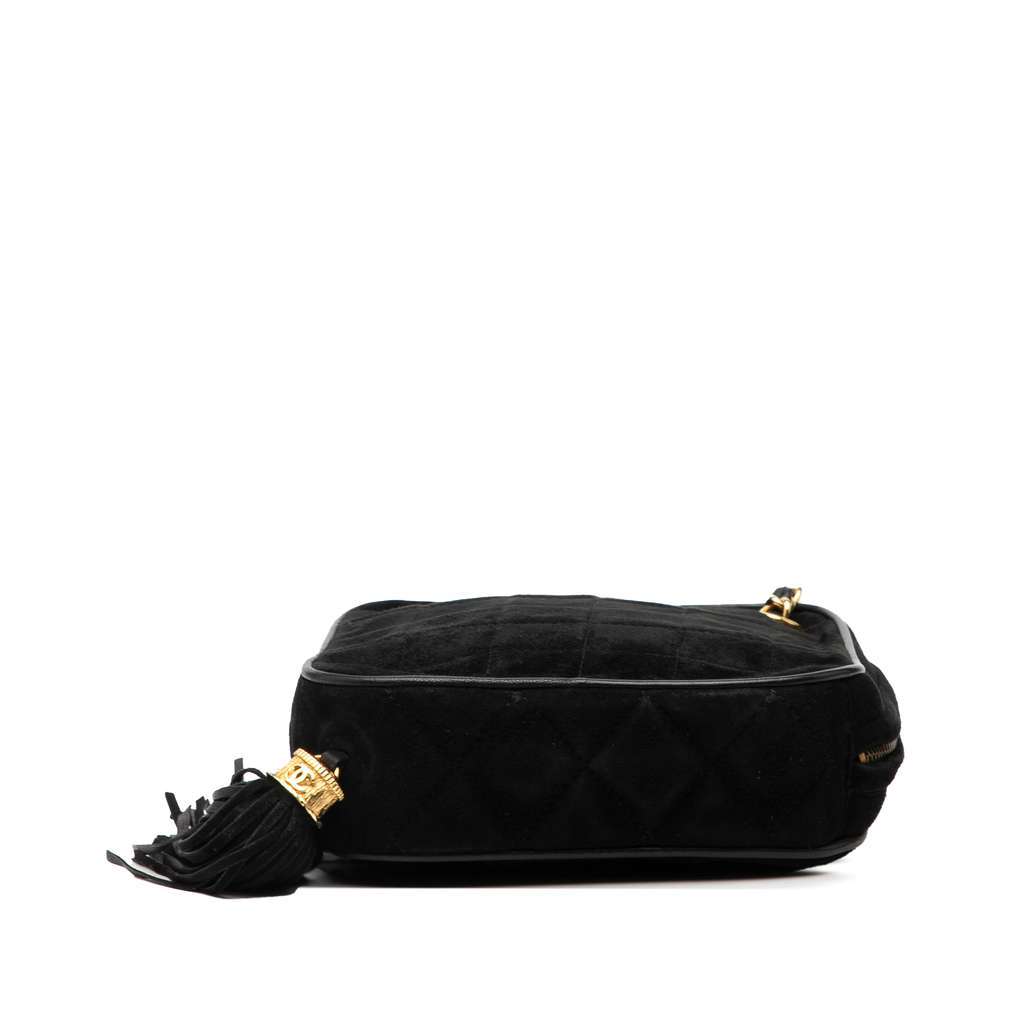 Chanel CC Quilted Suede Diamon Tassel Bag Black Leather Very good - Inside View