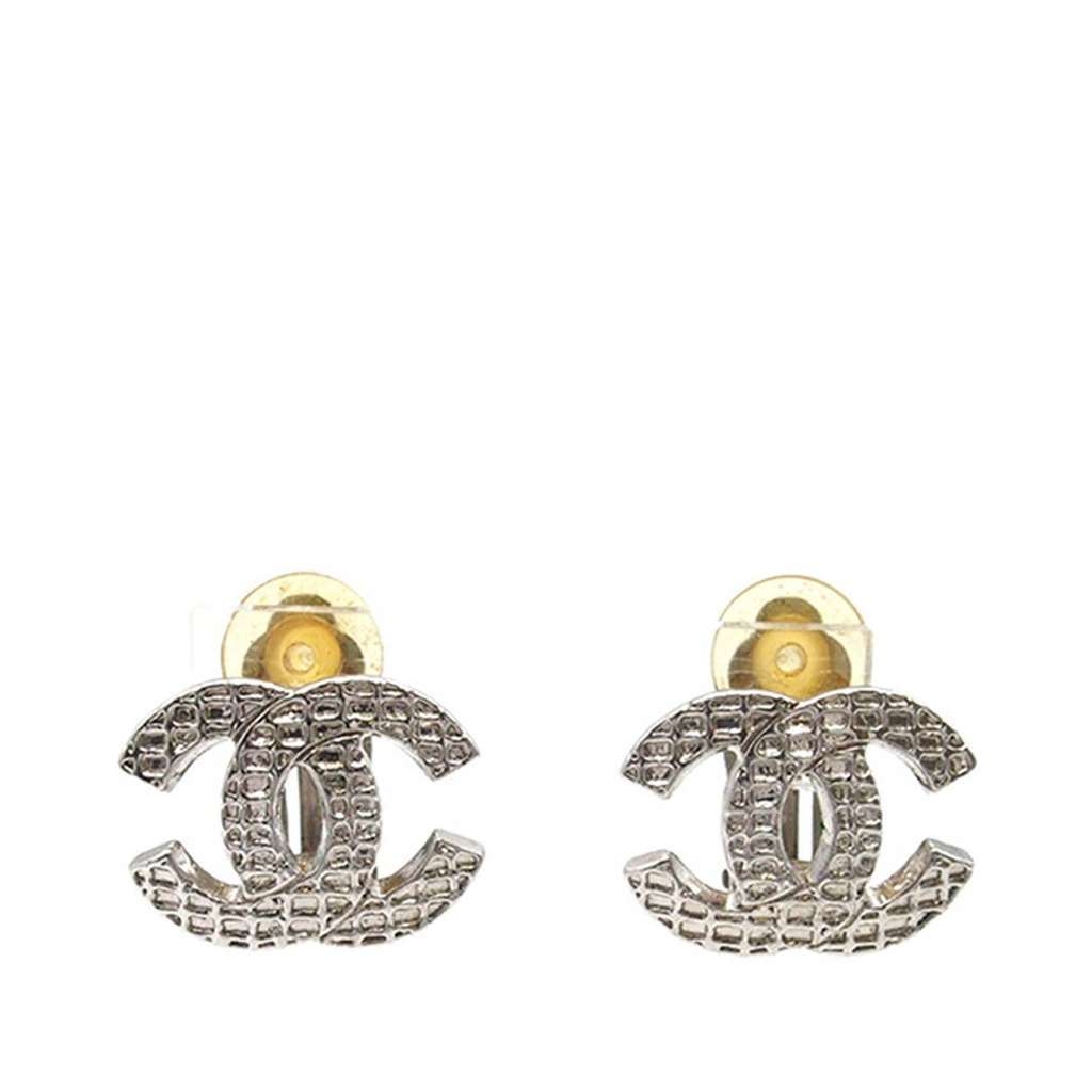 Chanel Silver Plated CC Clip on Earrings Silver Metal Very good - Front View