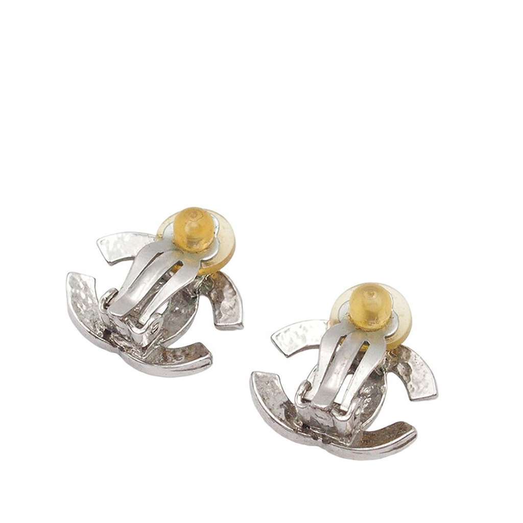 Chanel Silver Plated CC Clip on Earrings Silver Metal Very good - Back View