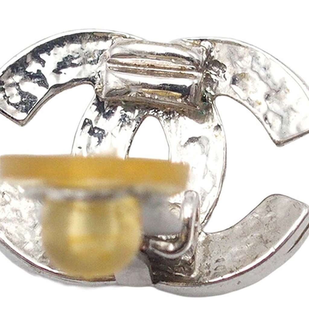 Chanel Silver Plated CC Clip on Earrings Silver Metal Very good - Box View