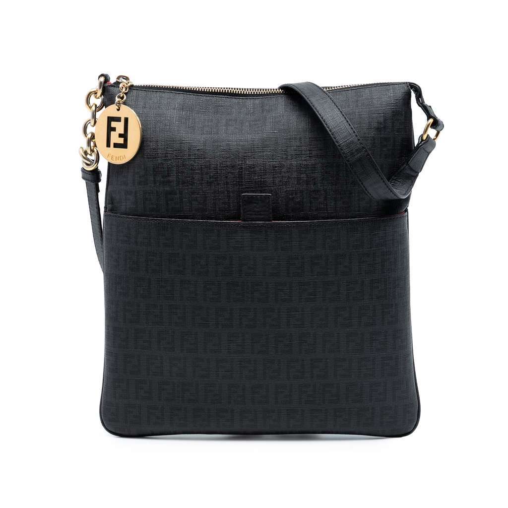 Fendi Zucchino Coated Canvas Charm Zip Crossbody Black Canvas Very good condition - Front View