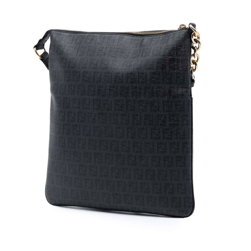 Fendi Zucchino Coated Canvas Charm Zip Crossbody Black Canvas Very good condition - Back View