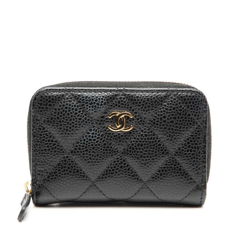 Chanel CC Quilted Caviar Zip Coin Purse Black Leather Very good condition - Front View