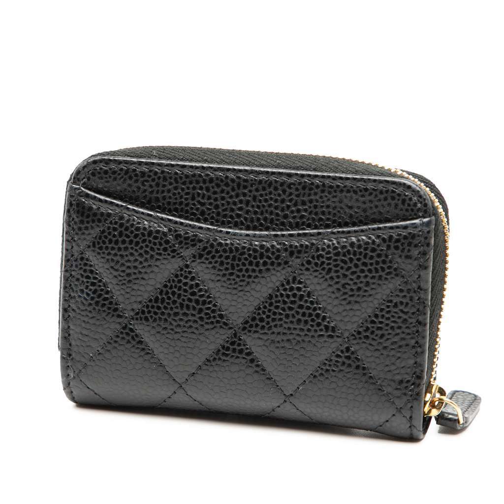Chanel CC Quilted Caviar Zip Coin Purse Black Leather Very good condition - Back View