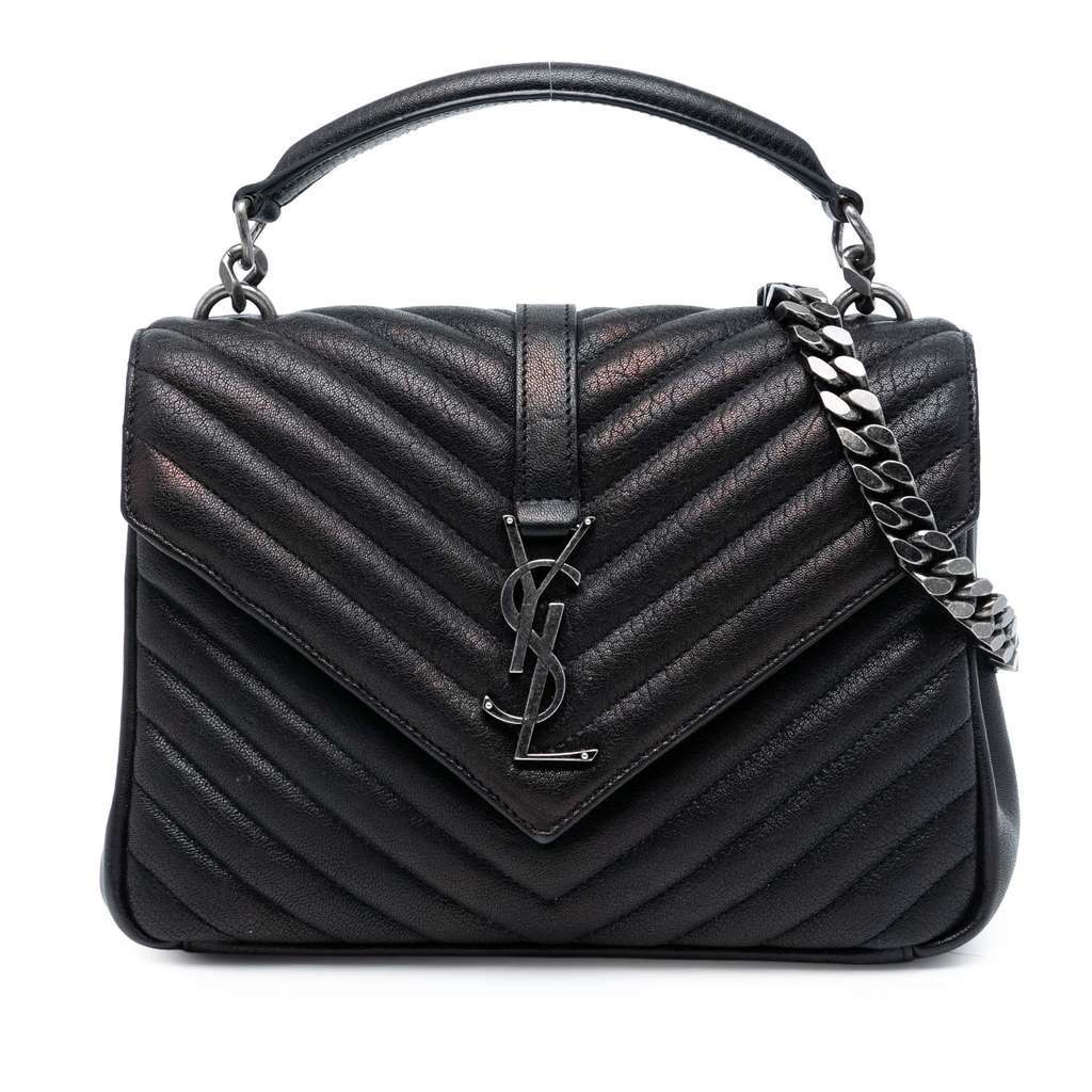 Saint Laurent Medium Chevron Sheepskin Monogram College Satchel Black Leather Good condition - Front View