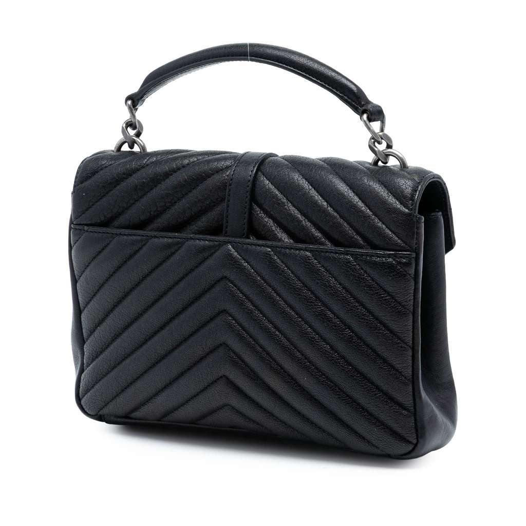 Saint Laurent Medium Chevron Sheepskin Monogram College Satchel Black Leather Good condition - Back View