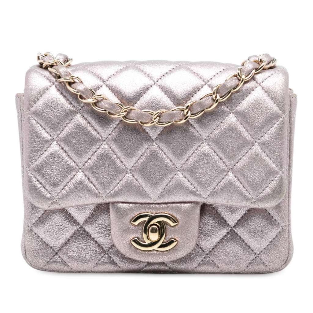 Chanel Mini Square Classic Iridescent Calfskin Single Flap Pink Leather Very good condition - Front View