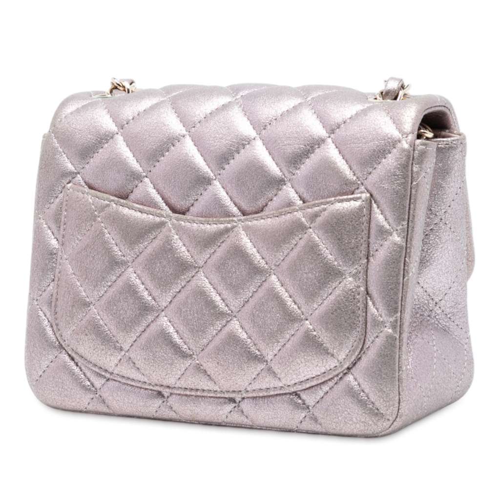 Chanel Mini Square Classic Iridescent Calfskin Single Flap Pink Leather Very good condition - Back View