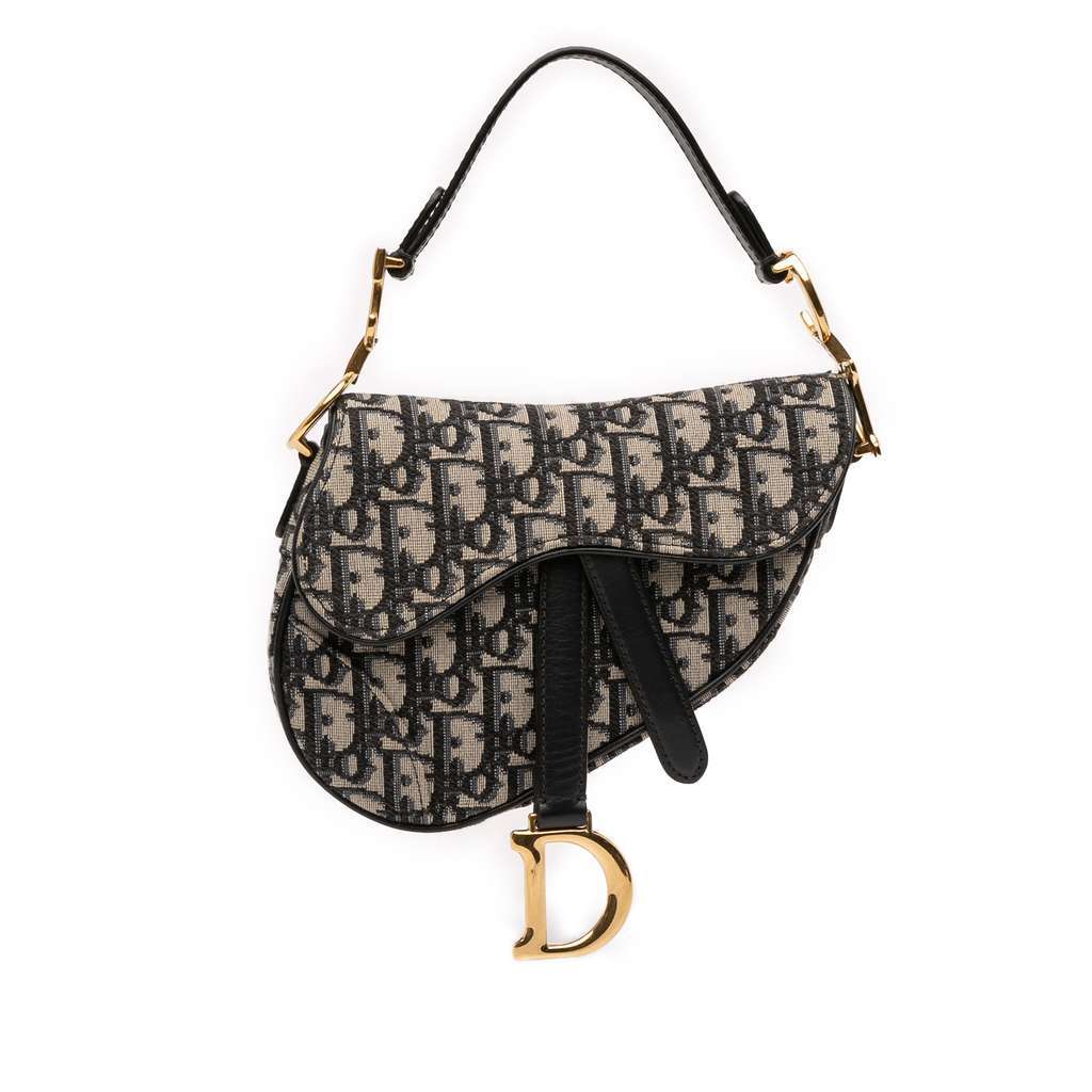 Dior Mini Oblique Canvas Saddle Bag Blue Canvas Very good - Front View