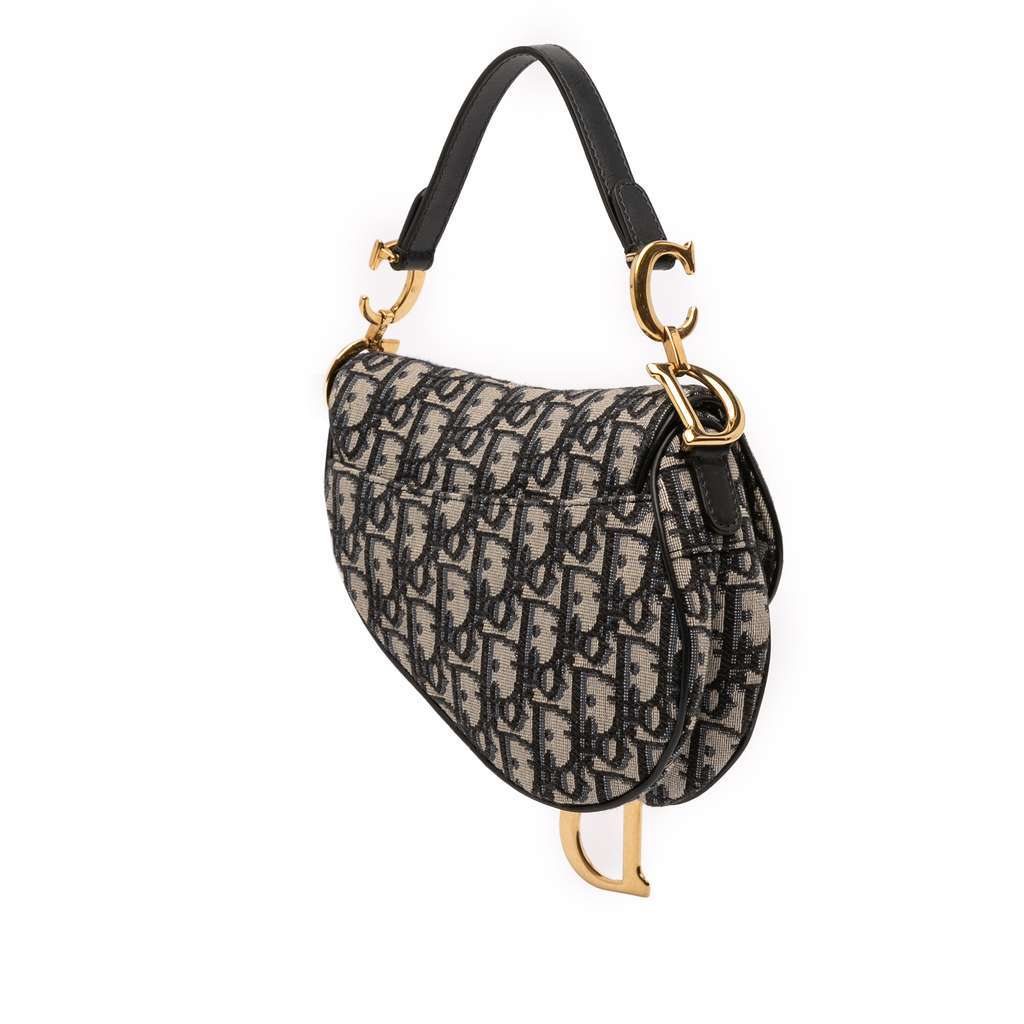 Dior Mini Oblique Canvas Saddle Bag Blue Canvas Very good - Back View