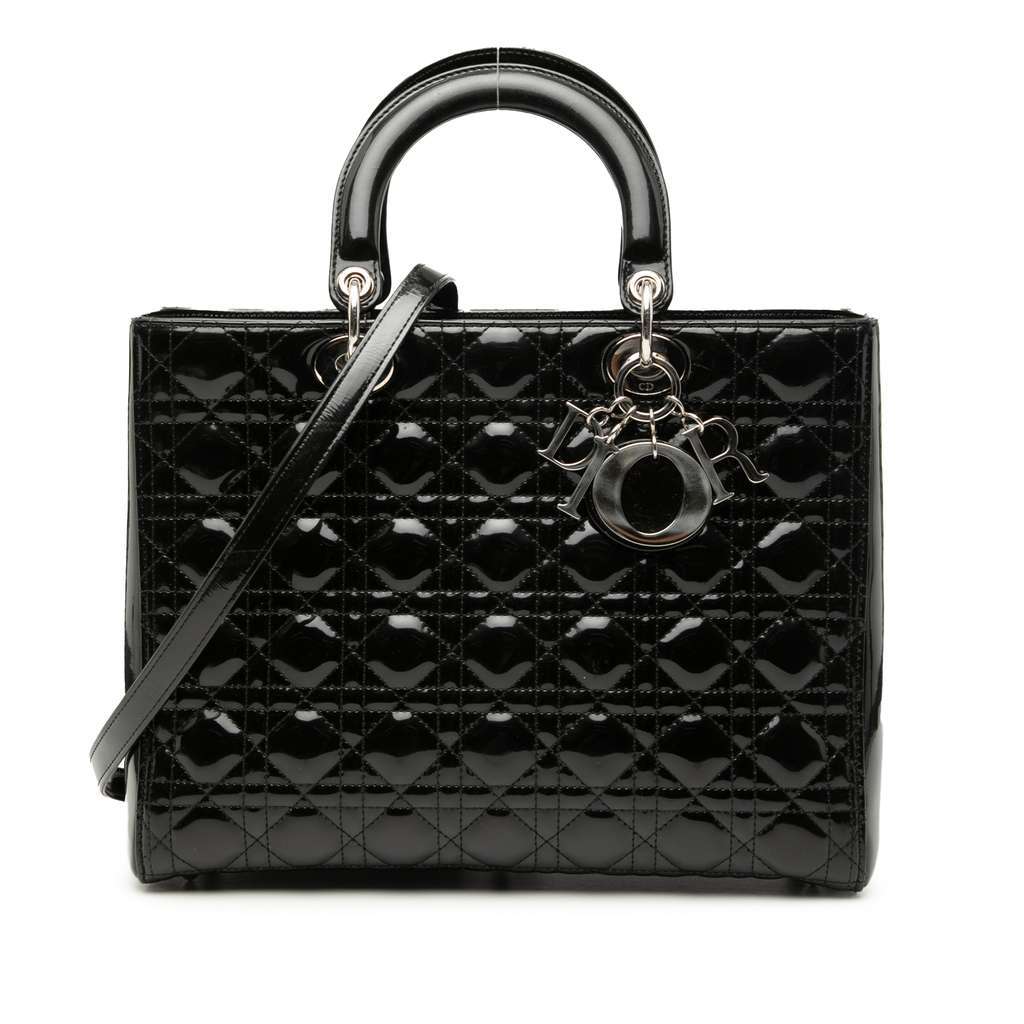 Dior Large Patent Cannage Lady Dior Black Leather Very good - Front View