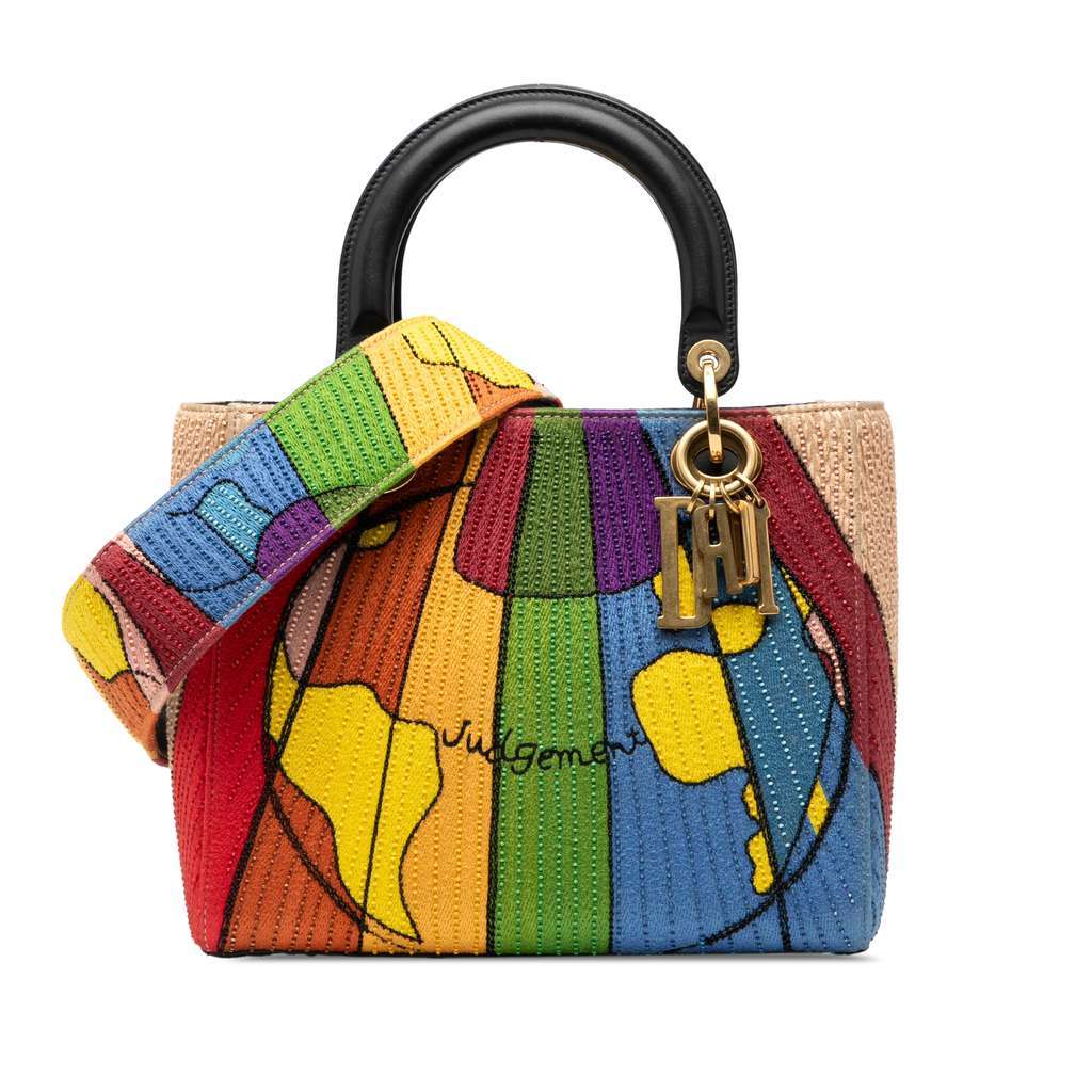 Dior Medium Canvas Beaded and Embroidered Tarot Judgment Lady Dior Brown Canvas Very good - Front View
