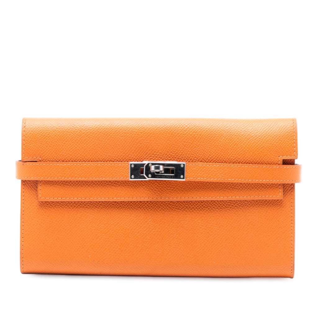 Hermès Epsom Kelly Trifold Long Wallet Orange Leather Very good condition - Front View