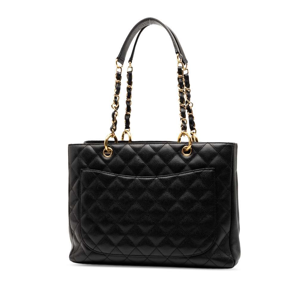 Chanel Caviar Grand Shopping Tote Black Leather Good - Back View