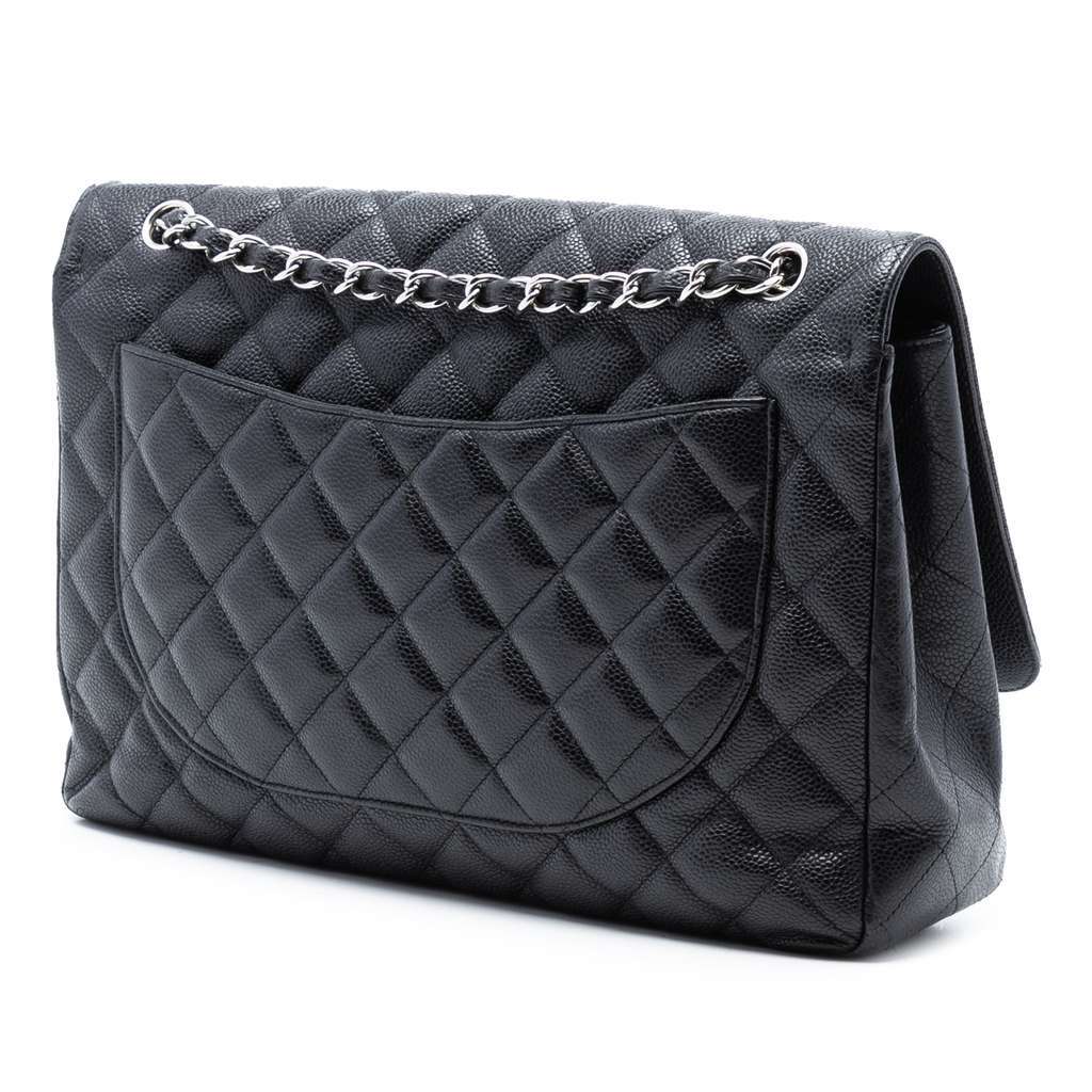 Chanel Maxi Classic Caviar Single Flap Black Leather Good condition - Back View