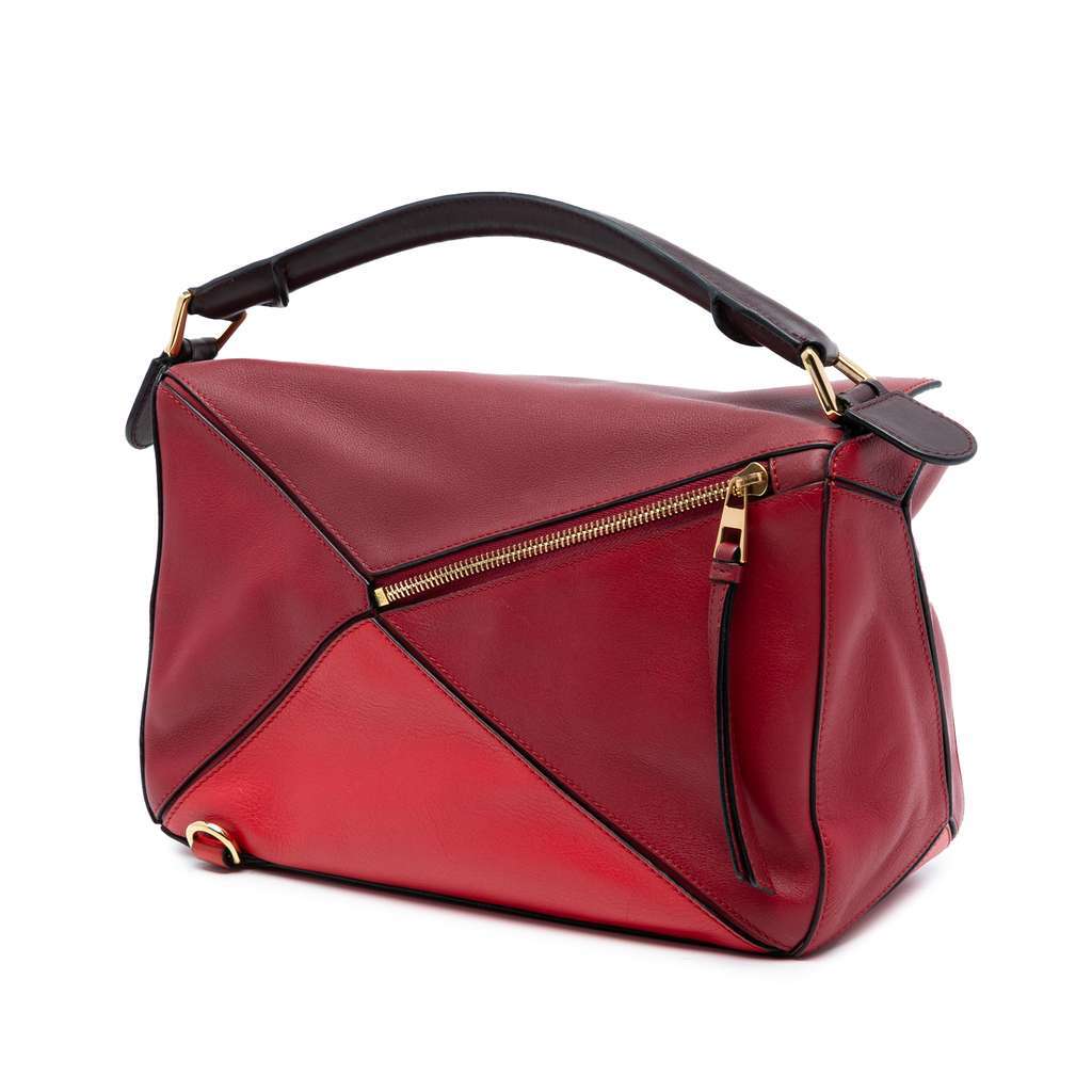 Loewe Medium Tricolor Calfskin Puzzle Satchel Red Leather Very good condition - Back View