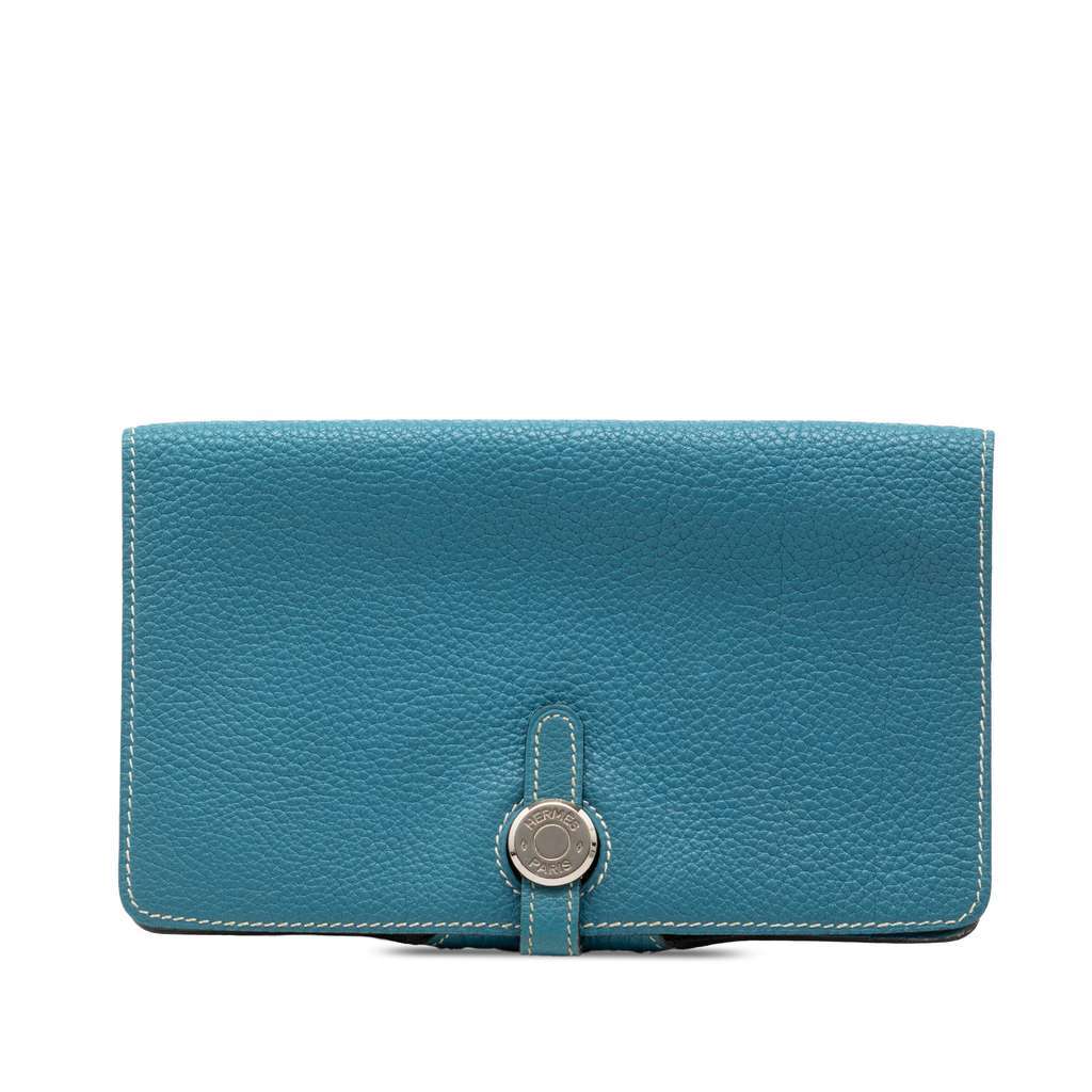 Hermès Togo Dogon Long Wallet Blue Leather Very good condition - Front View