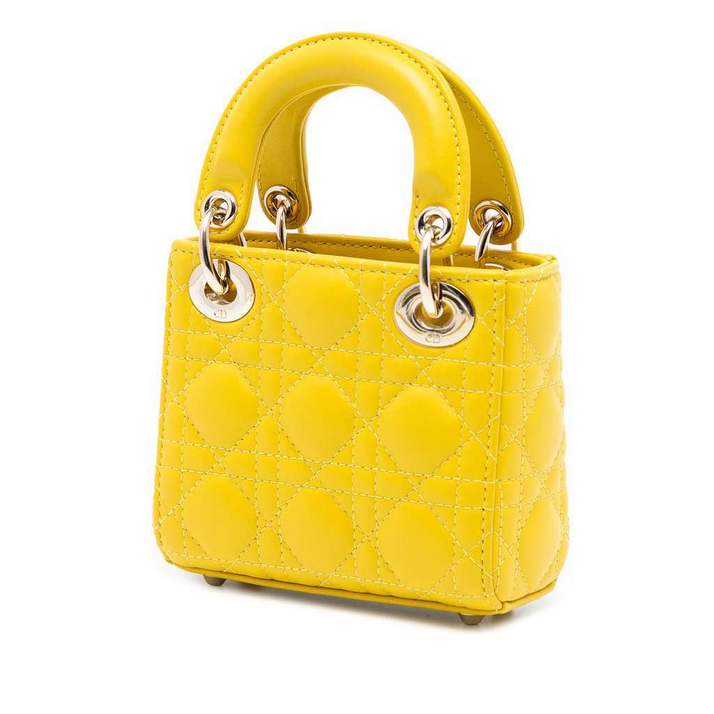 Dior Micro Lambskin Cannage Lady Dior Yellow Leather Very good condition - Back View