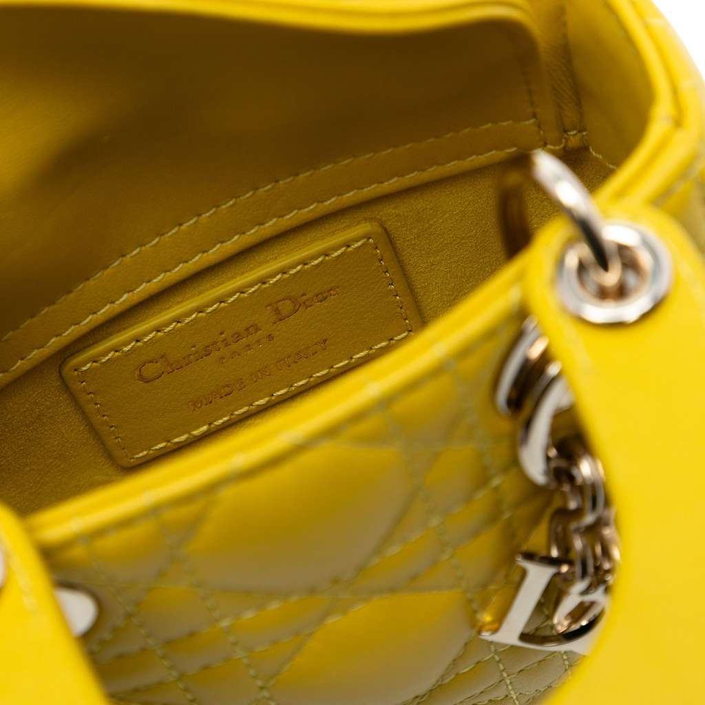Dior Micro Lambskin Cannage Lady Dior Yellow Leather Very good condition - Box View