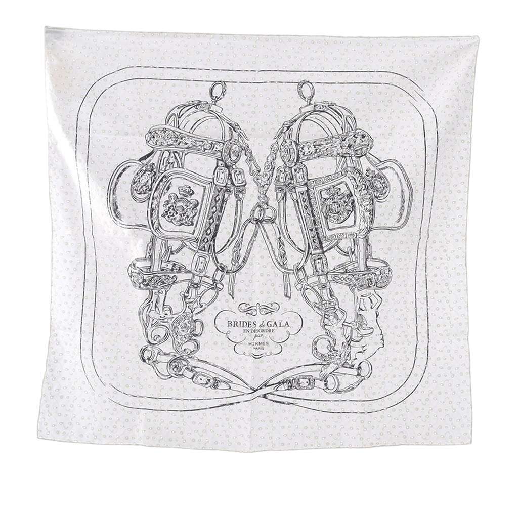 Hermès Brides de Gala Broderie Anglaise Silk Scarf 70 White Silk Very good condition - Front View