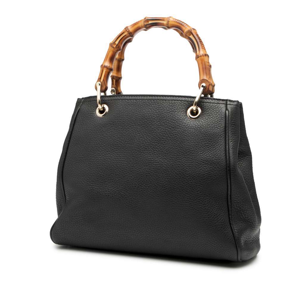 Gucci Small Calfskin Bamboo Shopper Satchel Black Leather Good - Back View