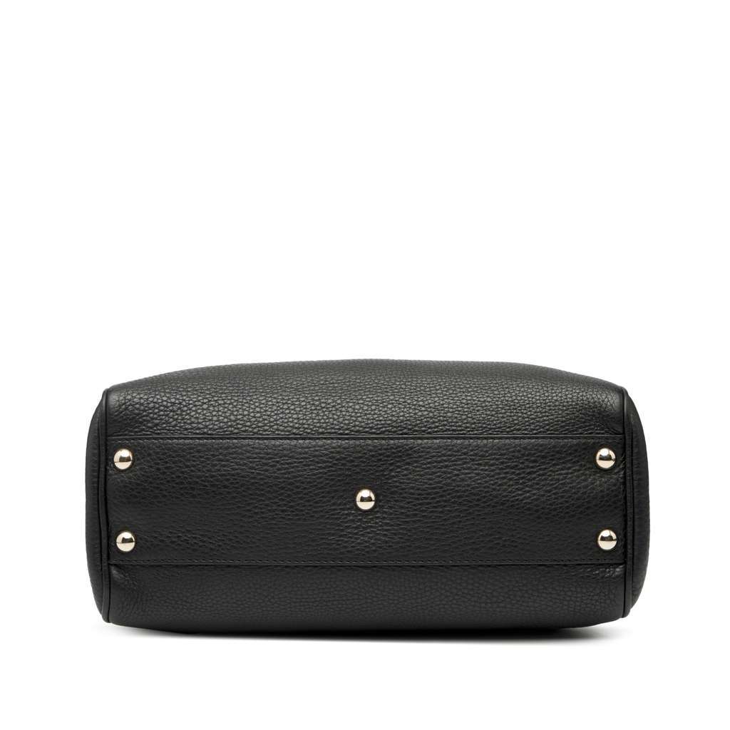 Gucci Small Calfskin Bamboo Shopper Satchel Black Leather Good - Inside View
