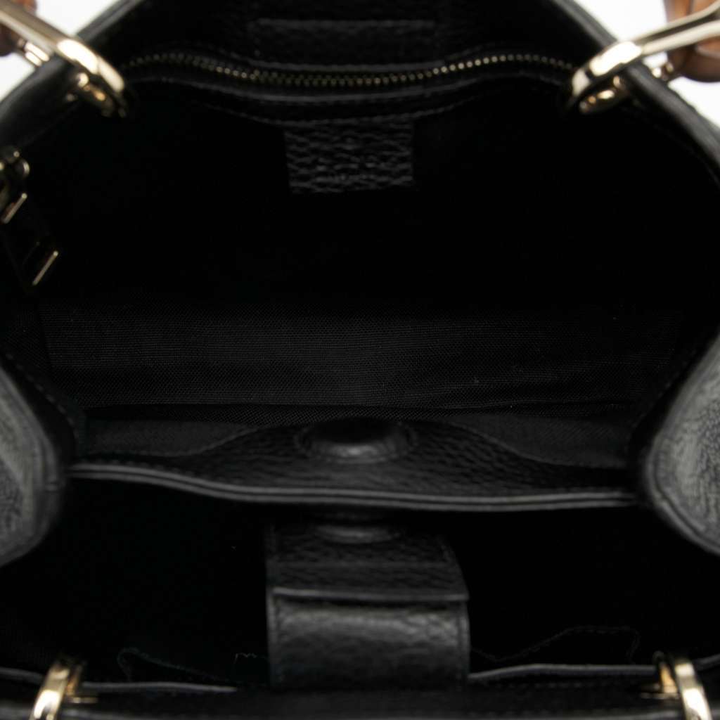 Gucci Small Calfskin Bamboo Shopper Satchel Black Leather Good - Model View