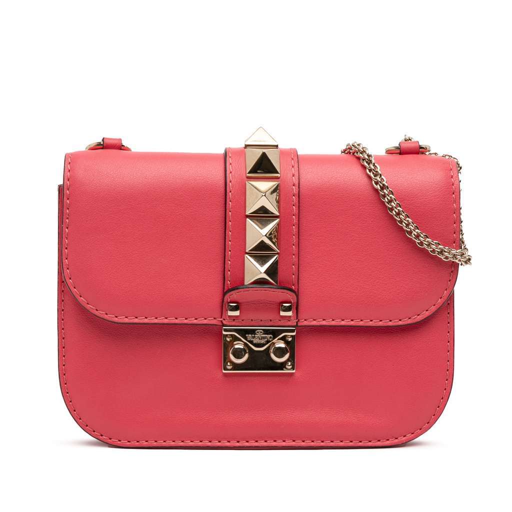 Valentino Small Rockstud Glam Lock Crossbody Pink Leather Very good - Front View