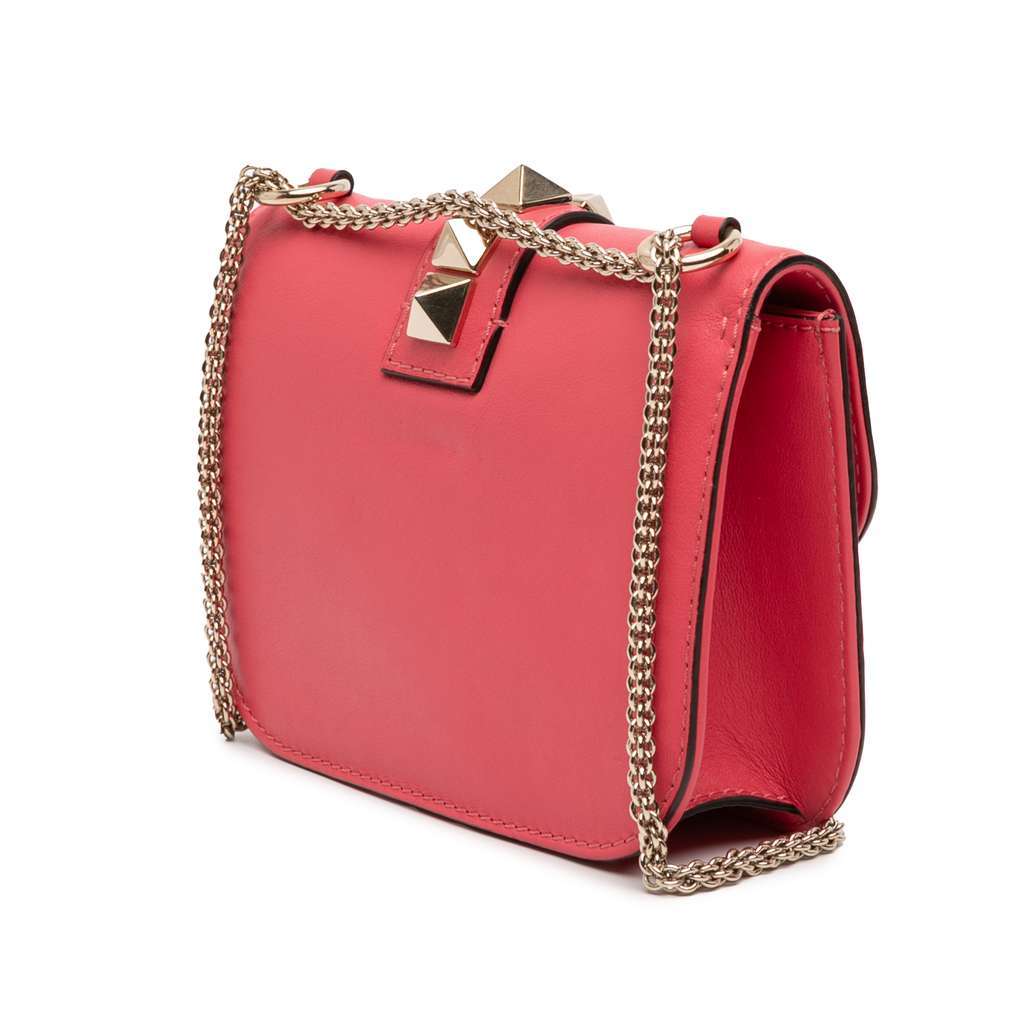 Valentino Small Rockstud Glam Lock Crossbody Pink Leather Very good - Back View