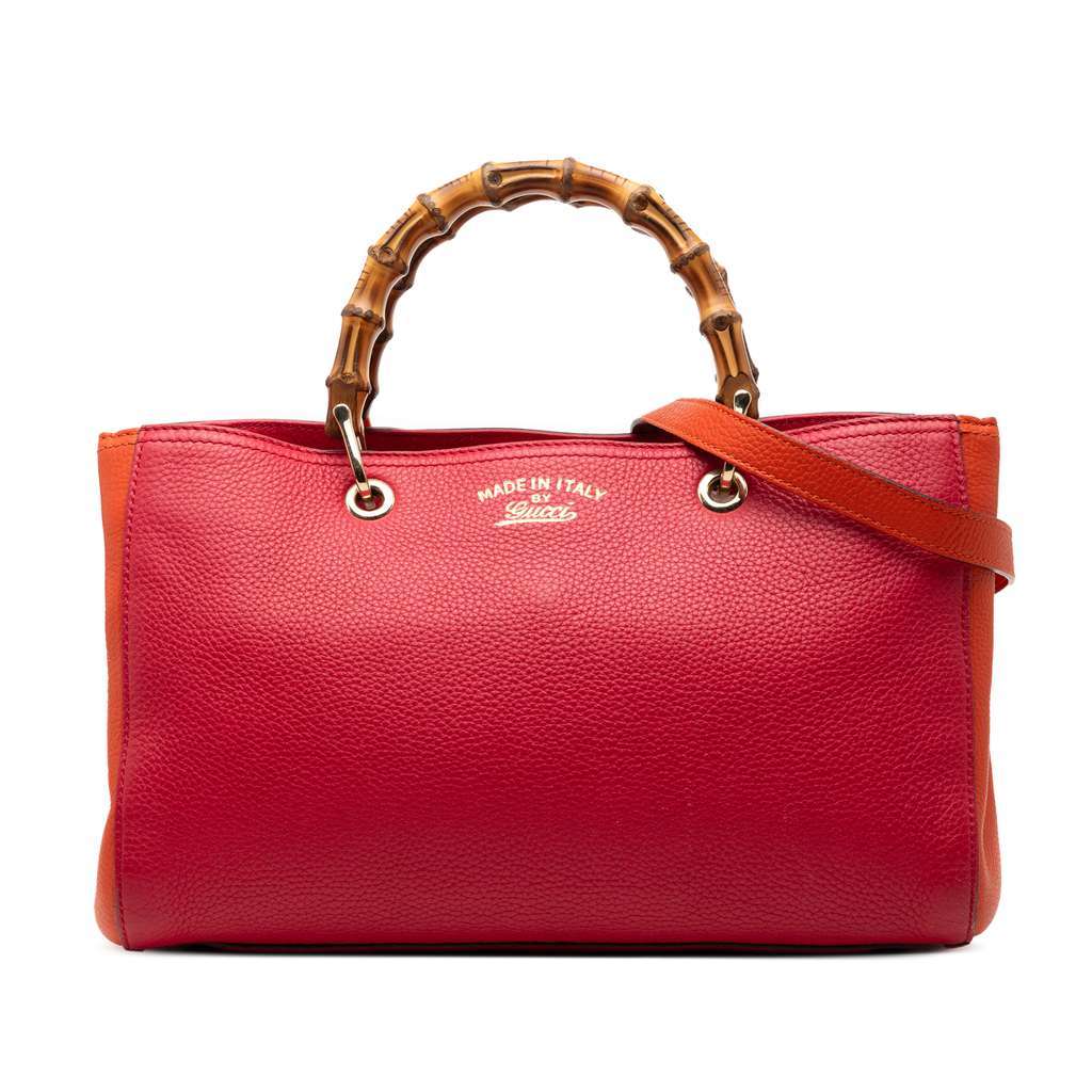 Gucci Medium Bicolor Calfskin Bamboo Shopper Satchel Red Leather Very good - Front View