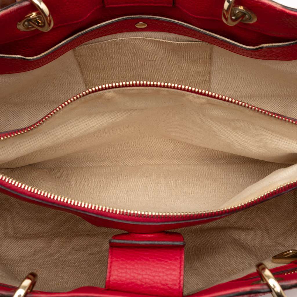 Gucci Medium Bicolor Calfskin Bamboo Shopper Satchel Red Leather Very good - Model View