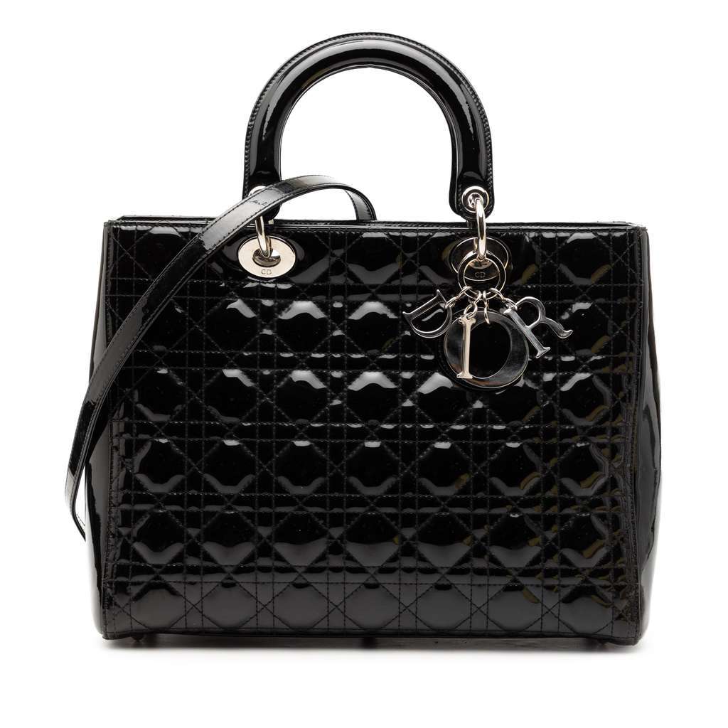 Dior Large Patent Cannage Lady Dior Black Leather Very good - Front View