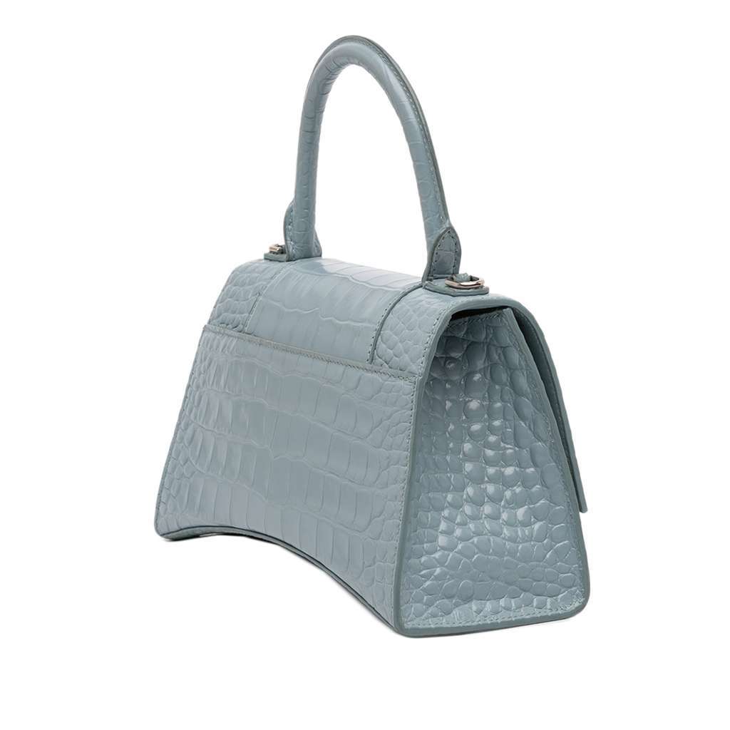 Balenciaga Small Croc Embossed Hourglass Top Handle Bag Blue Leather Very good - Back View
