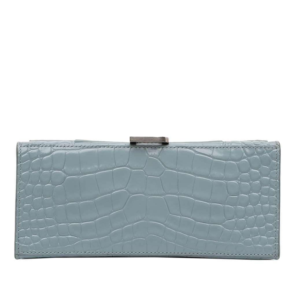 Balenciaga Small Croc Embossed Hourglass Top Handle Bag Blue Leather Very good - Inside View