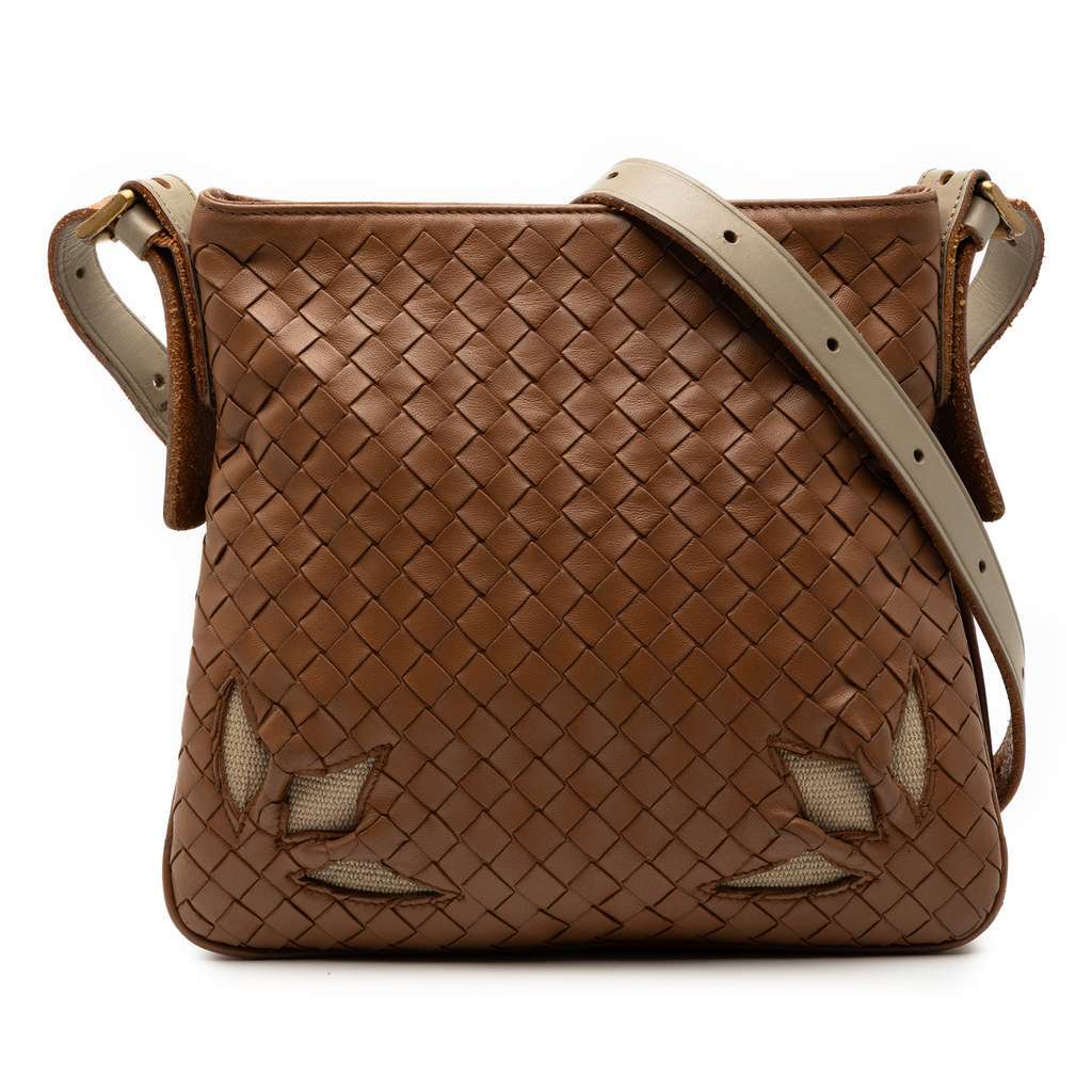 Bottega Veneta Nappa Intrecciato Cutwork Crossbody Brown Leather Very good - Front View