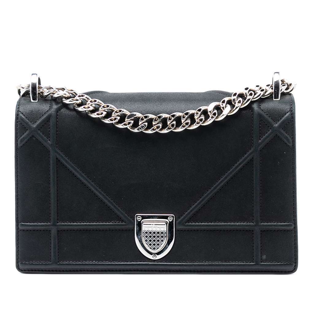 Dior Small Lambskin Diorama Flap Black Leather Good - Front View