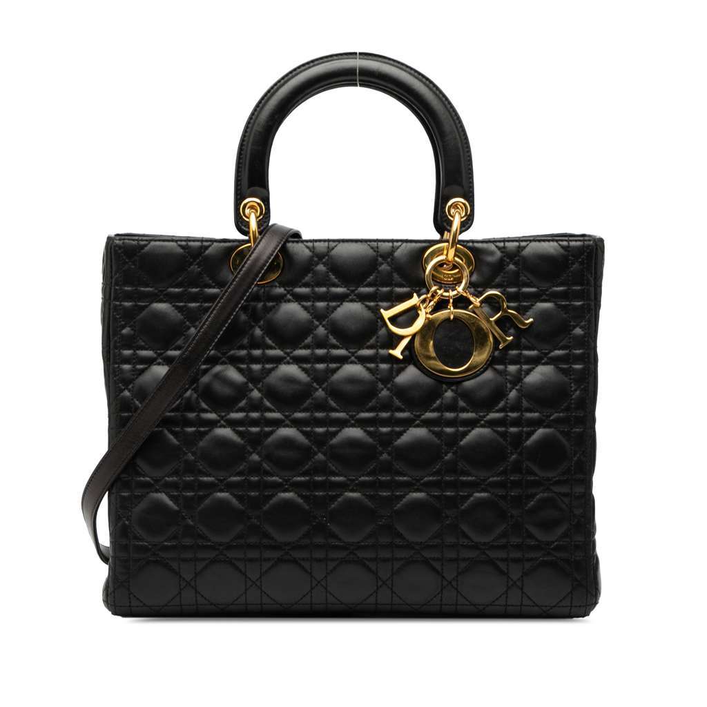 Dior Large Lambskin Cannage Lady Dior Black Leather Very good - Front View