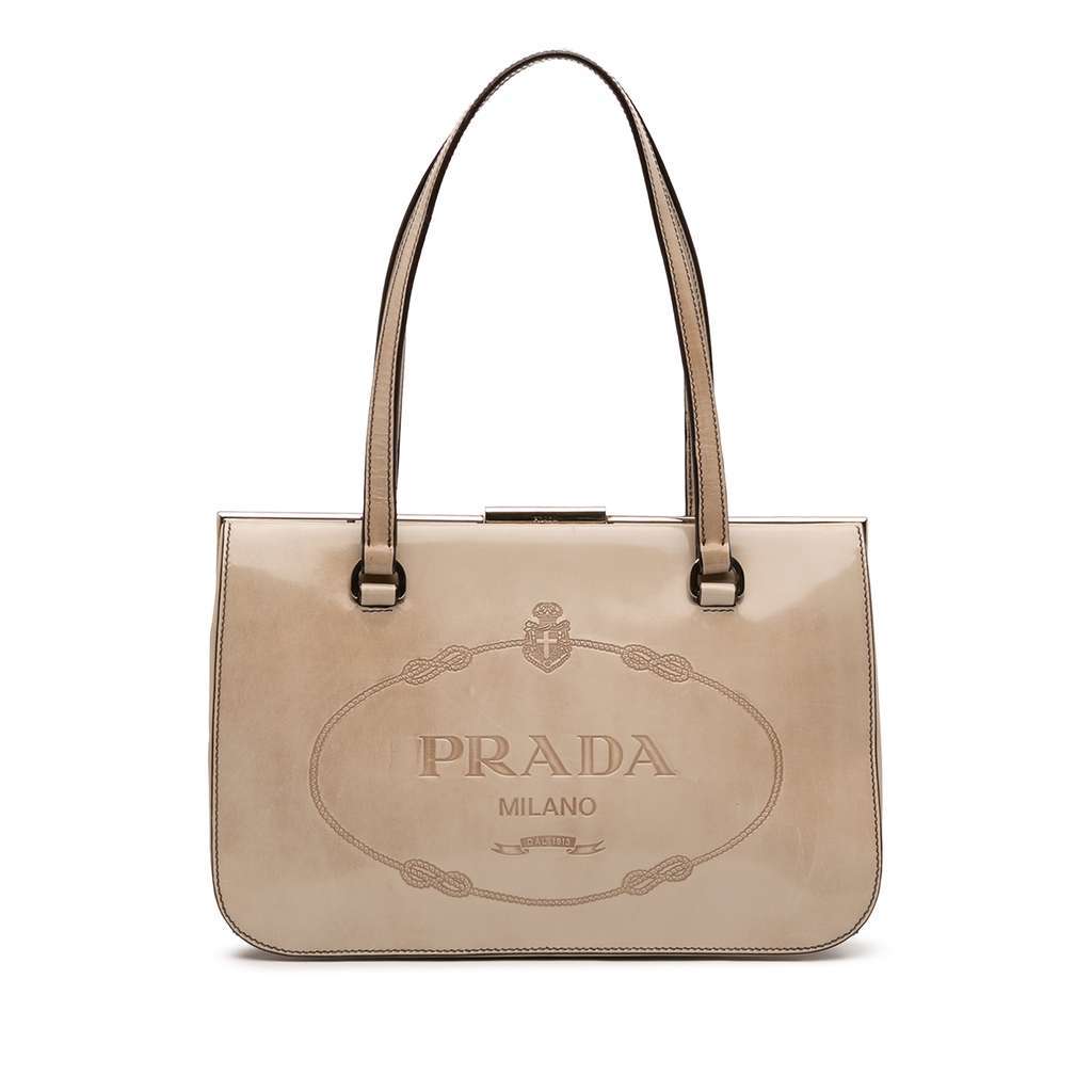 Prada Spazzolato Logo Frame Shoulder Bag Brown Leather Good condition - Front View