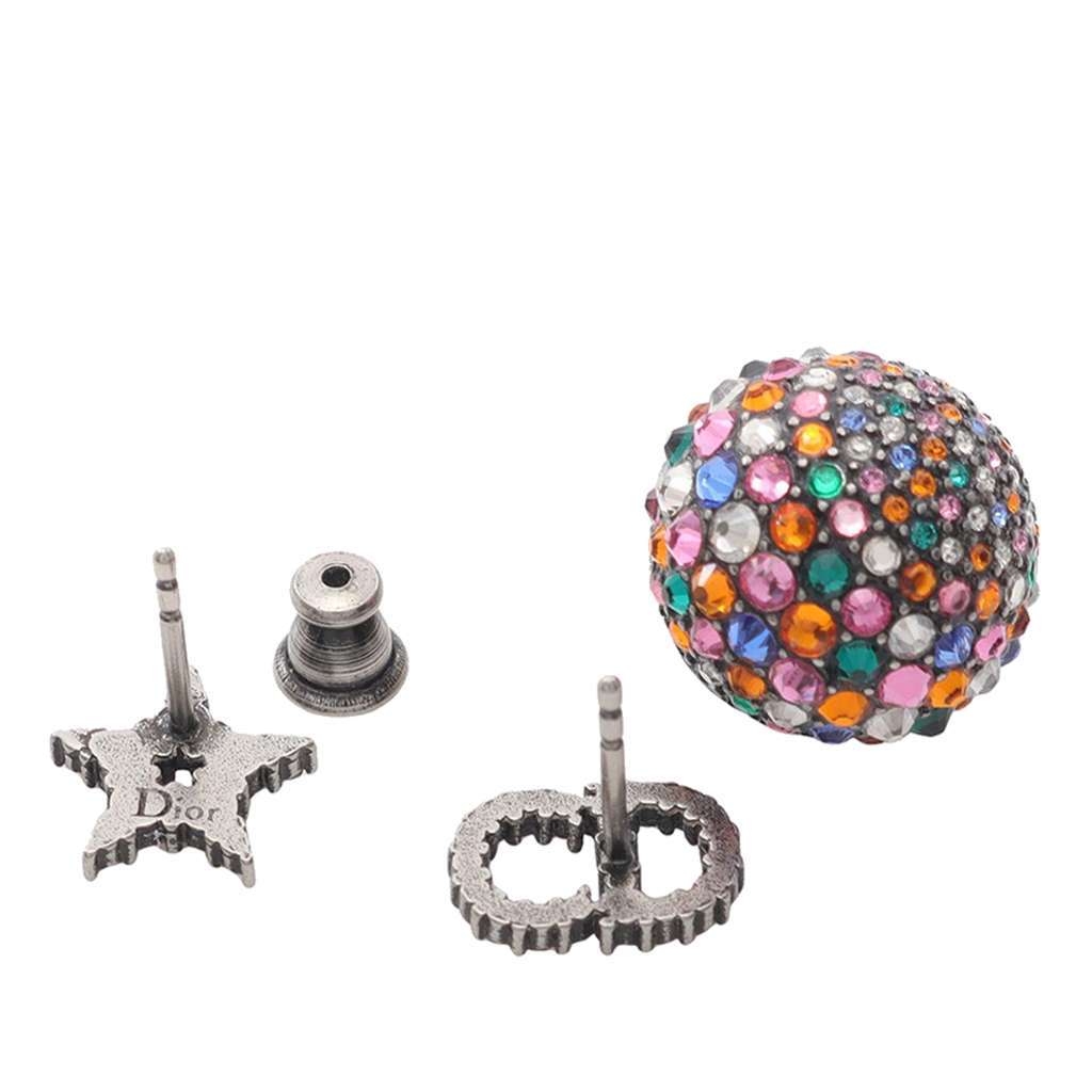 Dior Stainless Steel Multicolor Rhinestone Star and CD Logo Earrings Silver Stainless steel Good condition - Back View