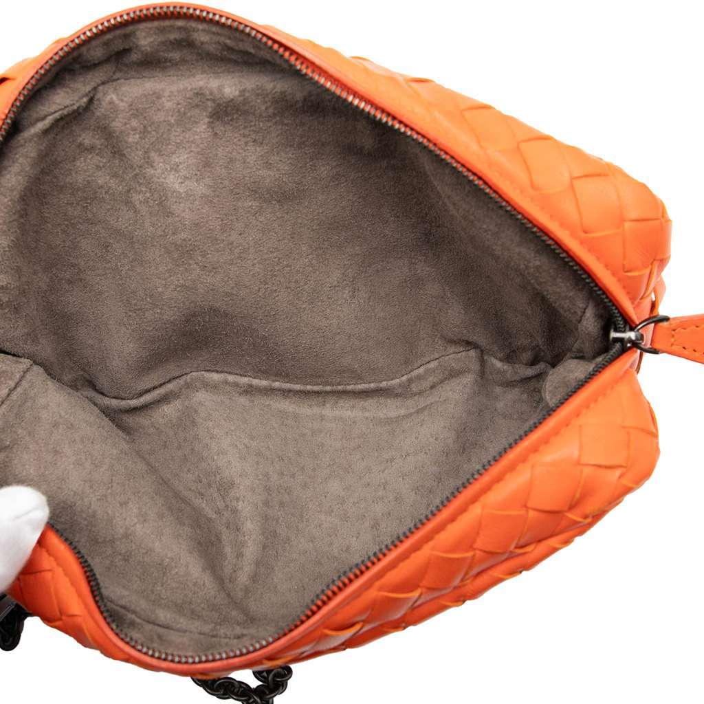 Bottega Veneta Mini Nappa Intrecciato Expandable Chain Flap Crossbody Orange Leather Very good - Model View