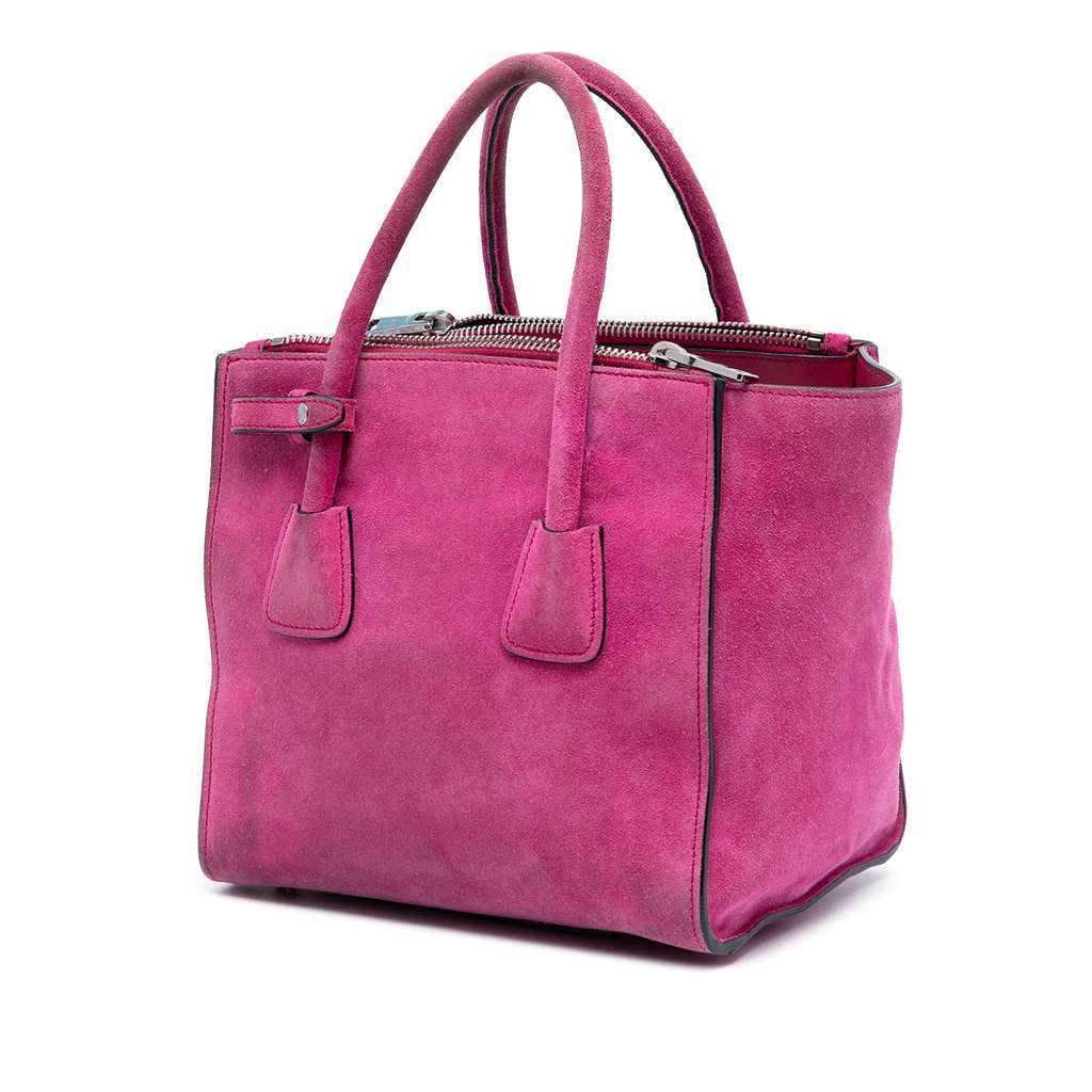 Prada Small Scamosciato Twin Pocket Satchel Pink Leather Very good - Back View