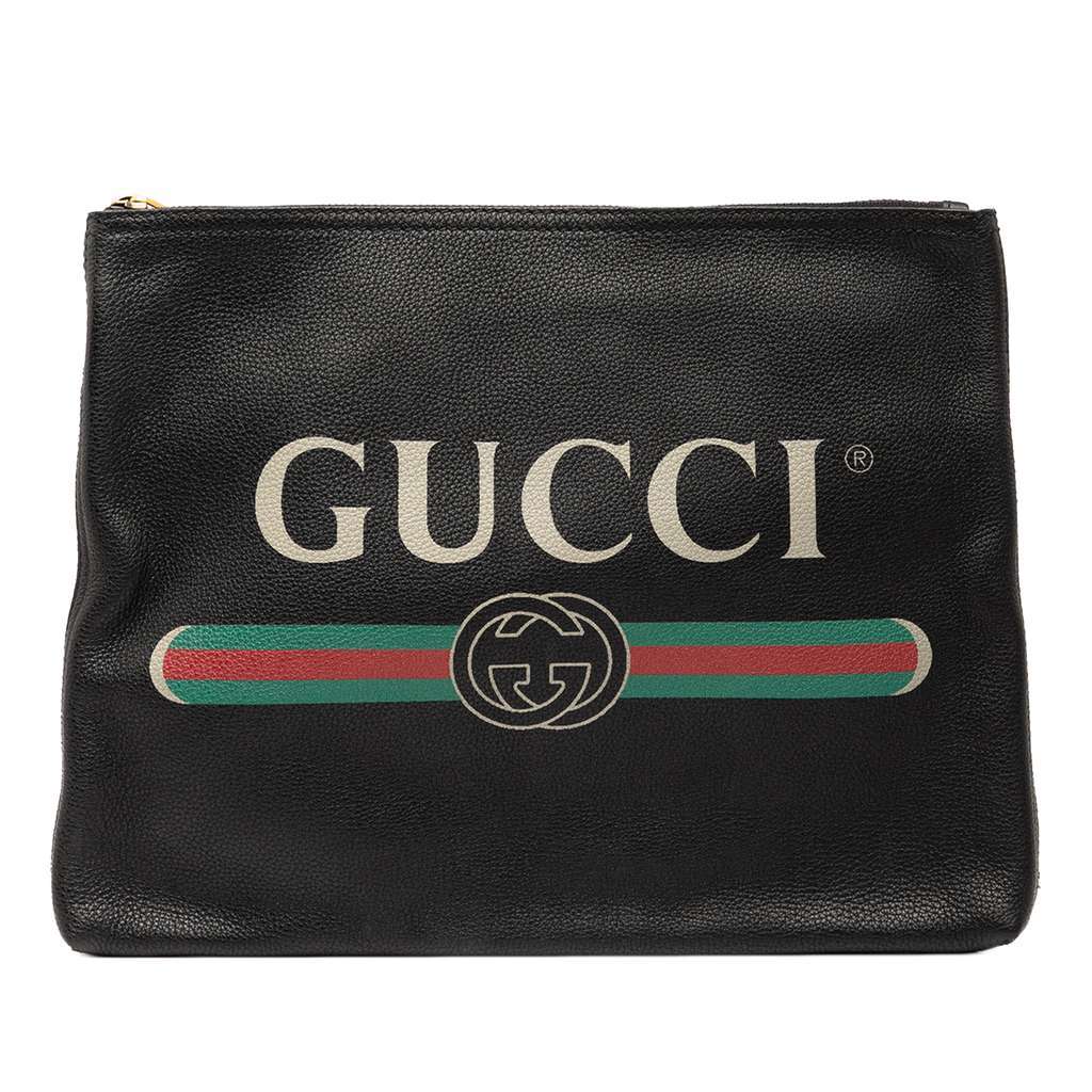 Gucci Medium Leather Logo Portfolio Clutch Black Leather Very good - Front View