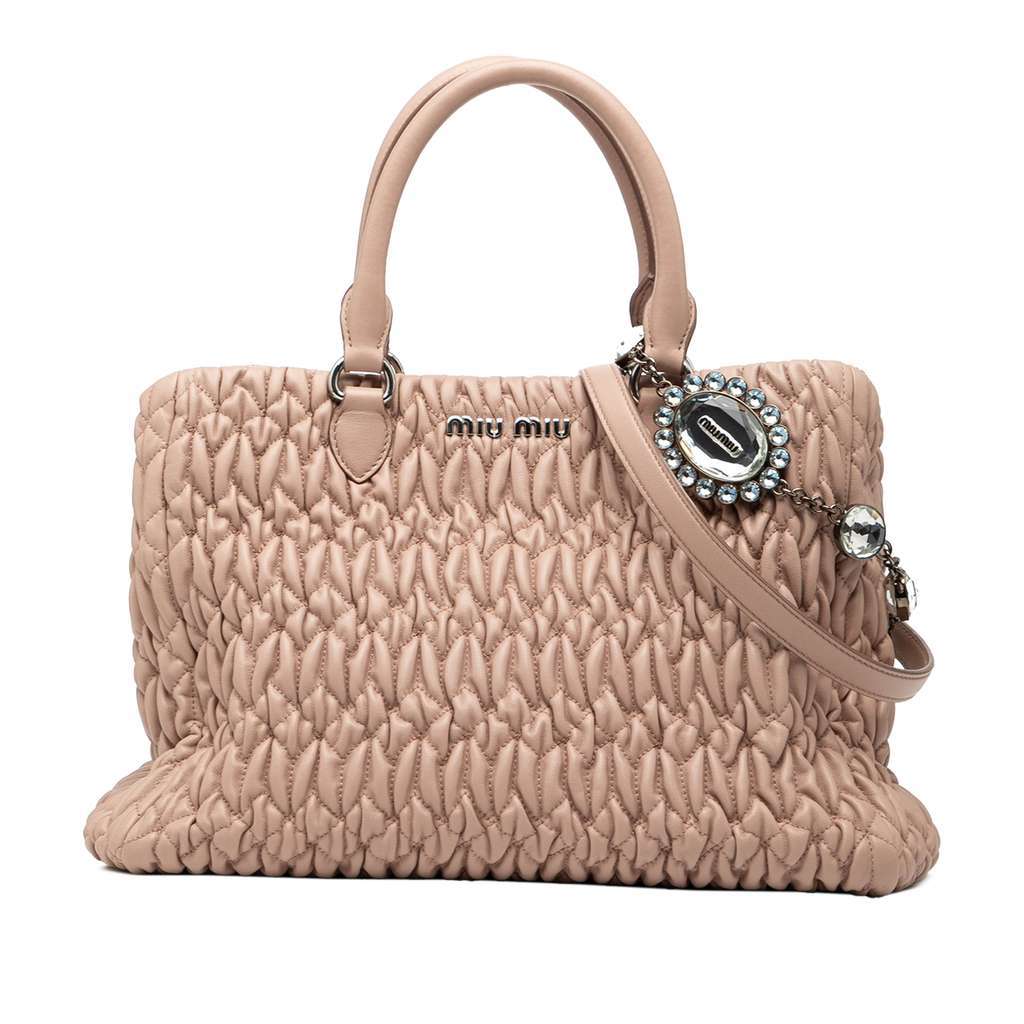 Miu Miu Matelasse Nappa Crystal Satchel Brown Leather Good - Front View