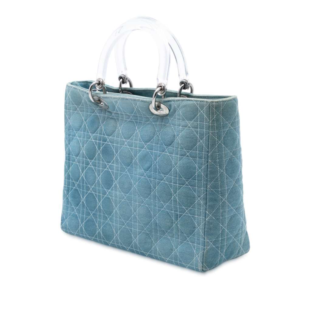 Dior Large Denim Cannage Acrylic Handles Lady Dior Blue Denim Very good - Back View