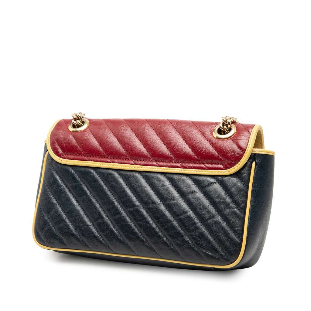 Gucci Medium GG Marmont Bicolor Matelasse Diagonal Leather Torchon Shoulder Bag Blue Leather Good condition - Back View