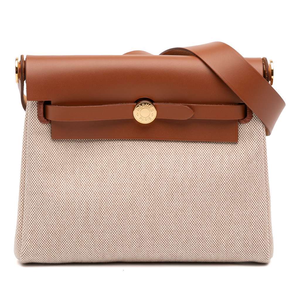 Hermès Military Toile and Vache Hunter Herbag Zip 20 Brown Canvas Good condition - Front View