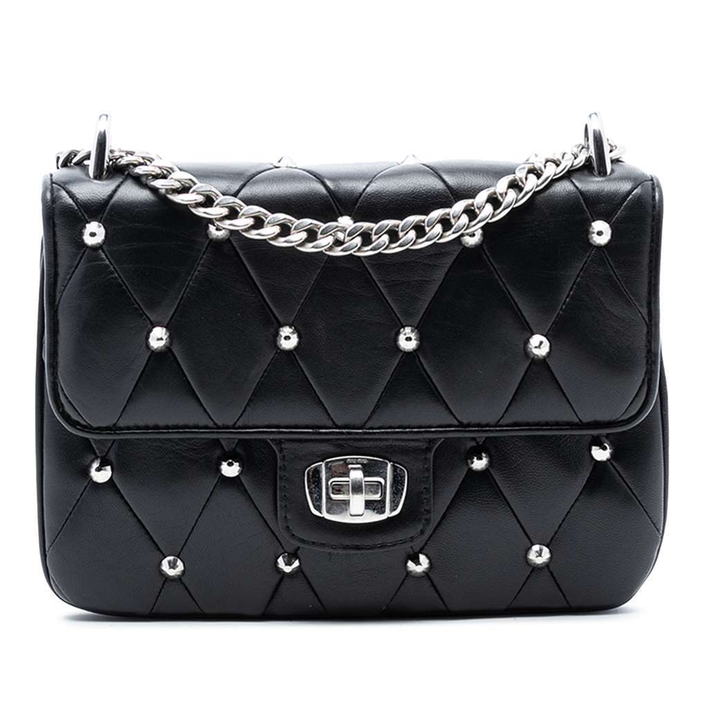 Miu Miu Studded Matelasse Leather Crossbody Black Leather Good condition - Front View