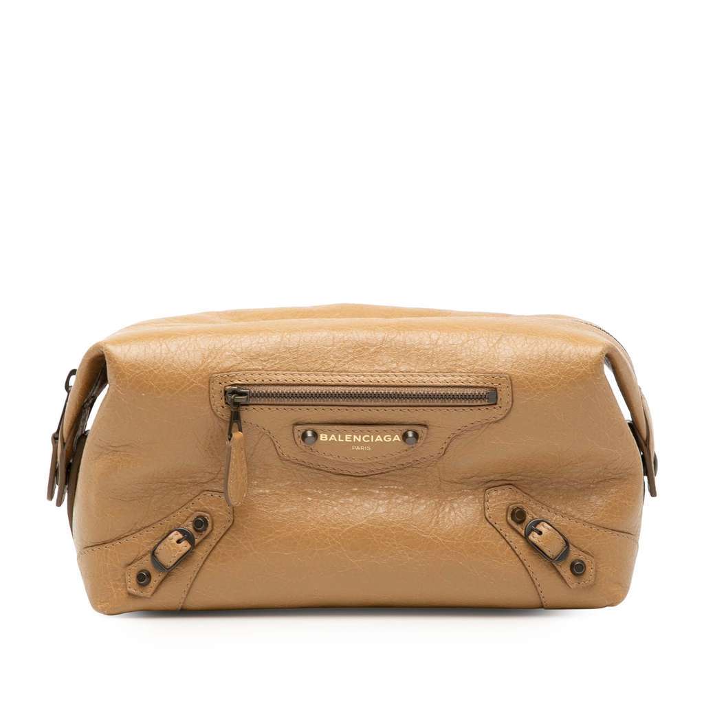 Balenciaga Lambskin Motocross Classic Toiletry Pouch Brown Leather Very good condition - Front View