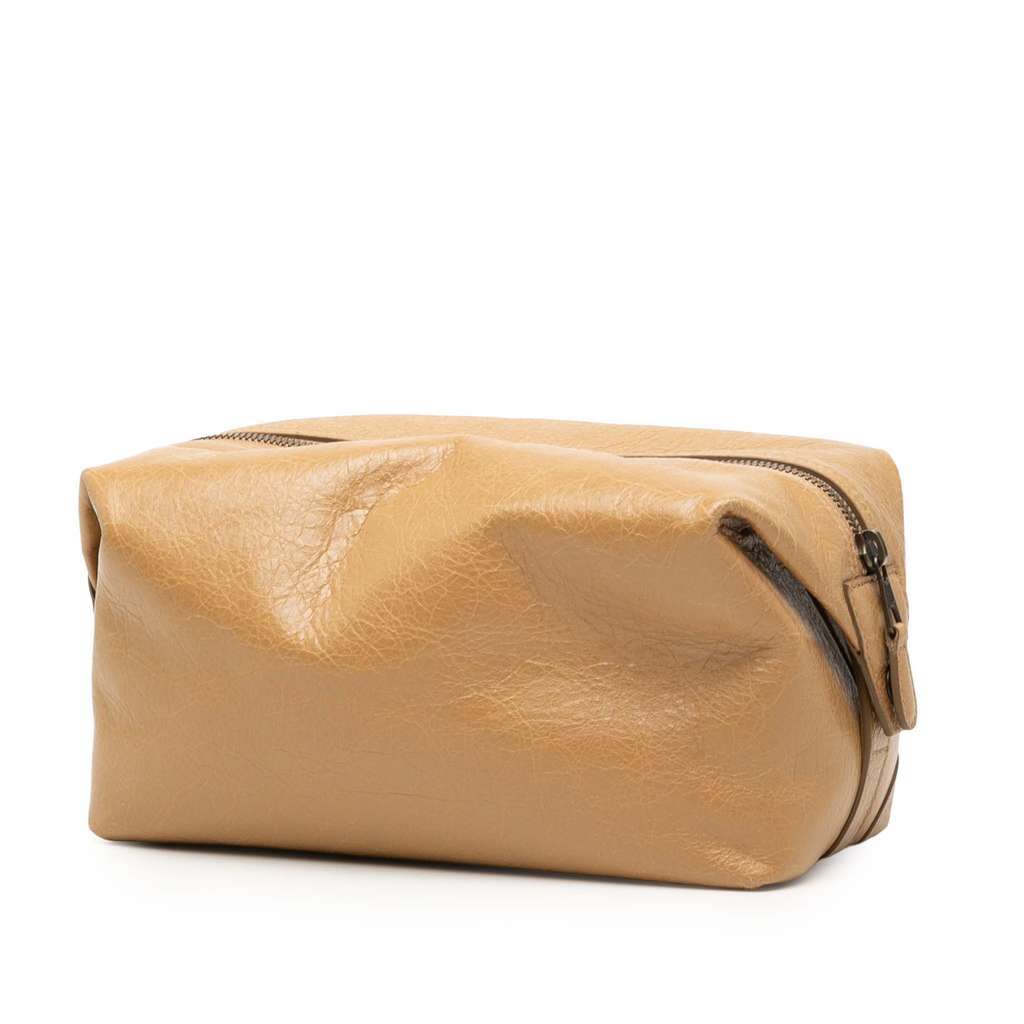 Balenciaga Lambskin Motocross Classic Toiletry Pouch Brown Leather Very good condition - Back View